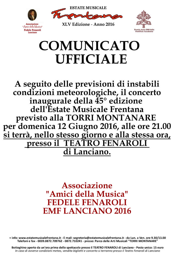 COMUNICAZIONE UFFICIALE - Concerto Inaugurale