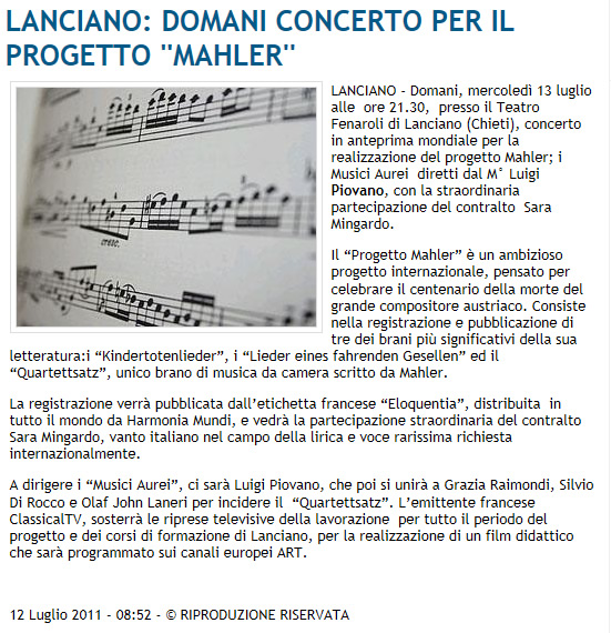 PRESS - PROGETTO MAHLER