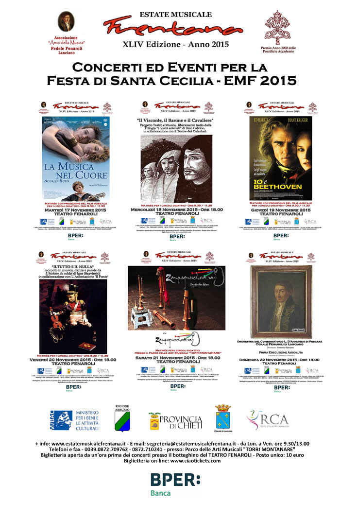 CONCERTI PER LA FESTA DI SANTA CECILIA 17 – 18 – 19 – 20 – 21 – 22 Novembre 2015