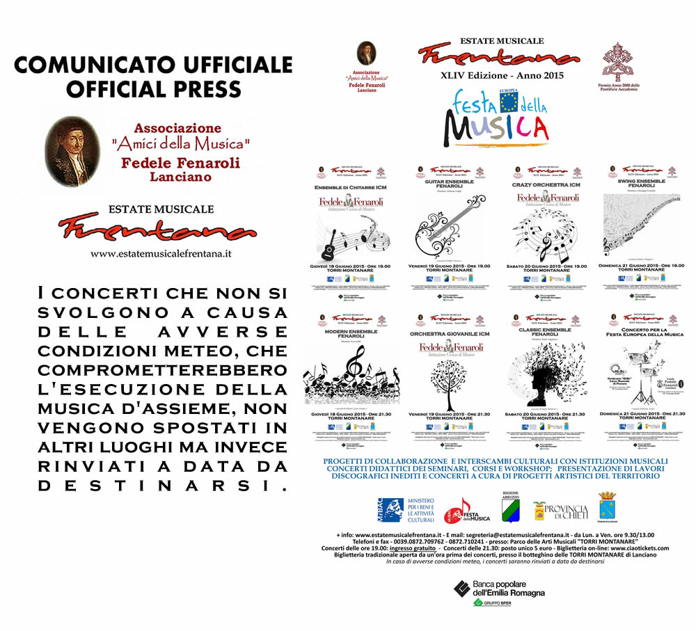 COMUNICATO UFFICIALE - Festa Europea della Musica