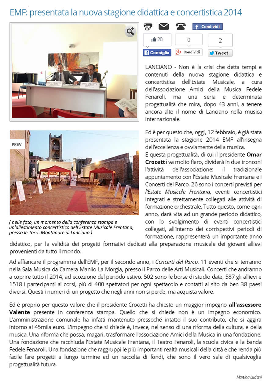 Presentazione della Stagione Didattica e Concertistica 2014 - EMF LANCIANO