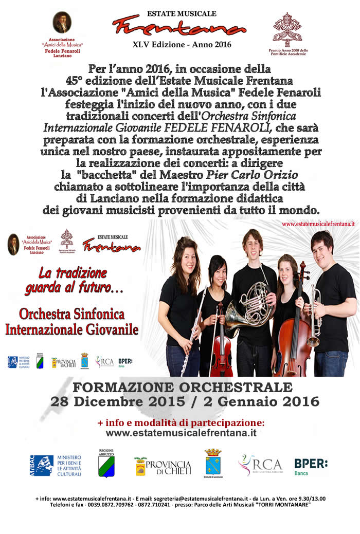 FORMAZIONE ORCHESTRALE – ORCHESTRA SINFONICA INTERNAZIONALE GIOVANILE -   CONCERTI DI CAPODANNO  - 28 dicembre 2015 / 2 gennaio 2016.