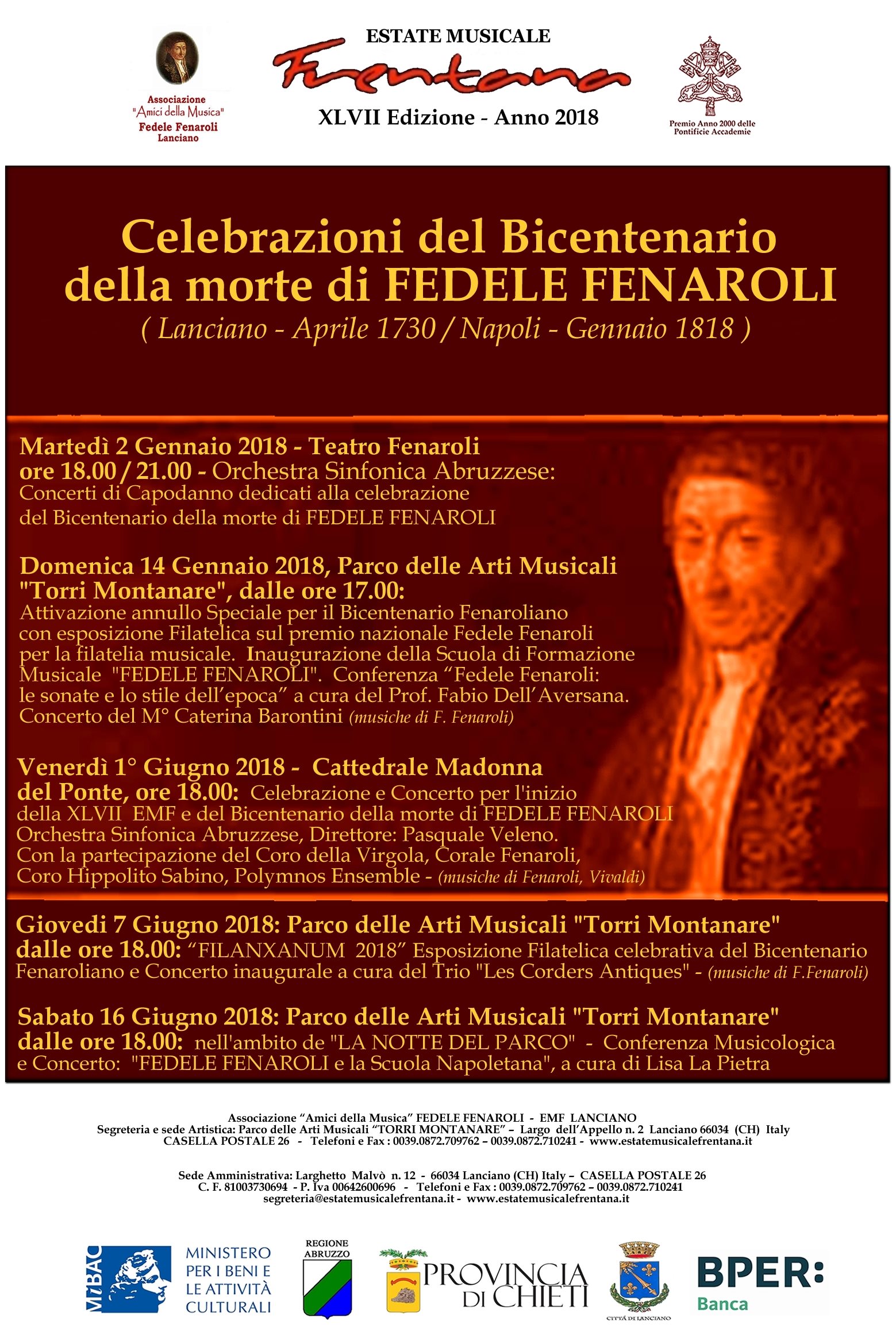 Celebrazioni del Bicentenario della morte di FEDELE FENAROLI ( Lanciano  - Aprile 1730 / Napoli  -  Gennaio 1818 )