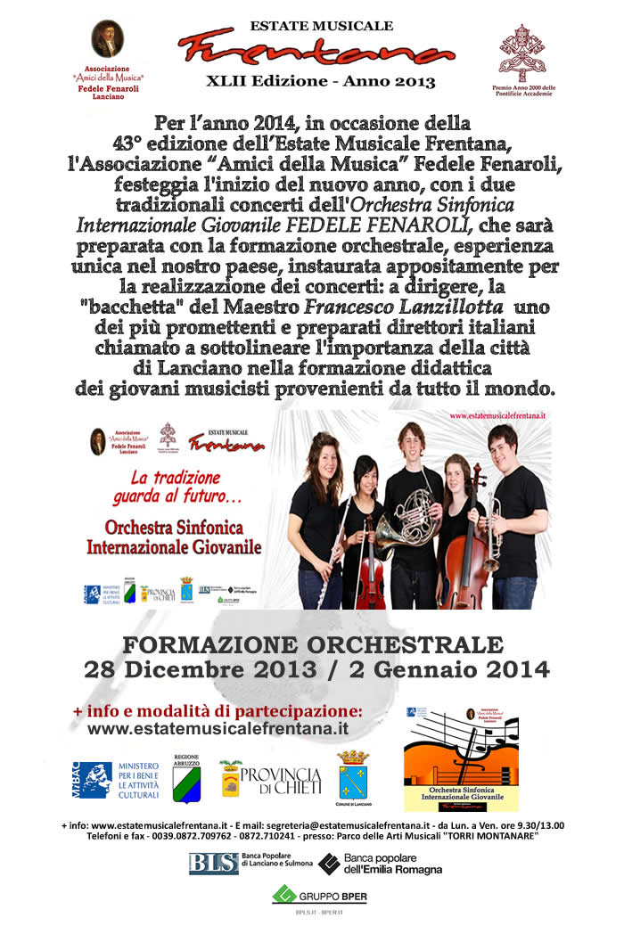 Formazione Orchestrale per la preparazione dei Concerti di Capodanno 2014