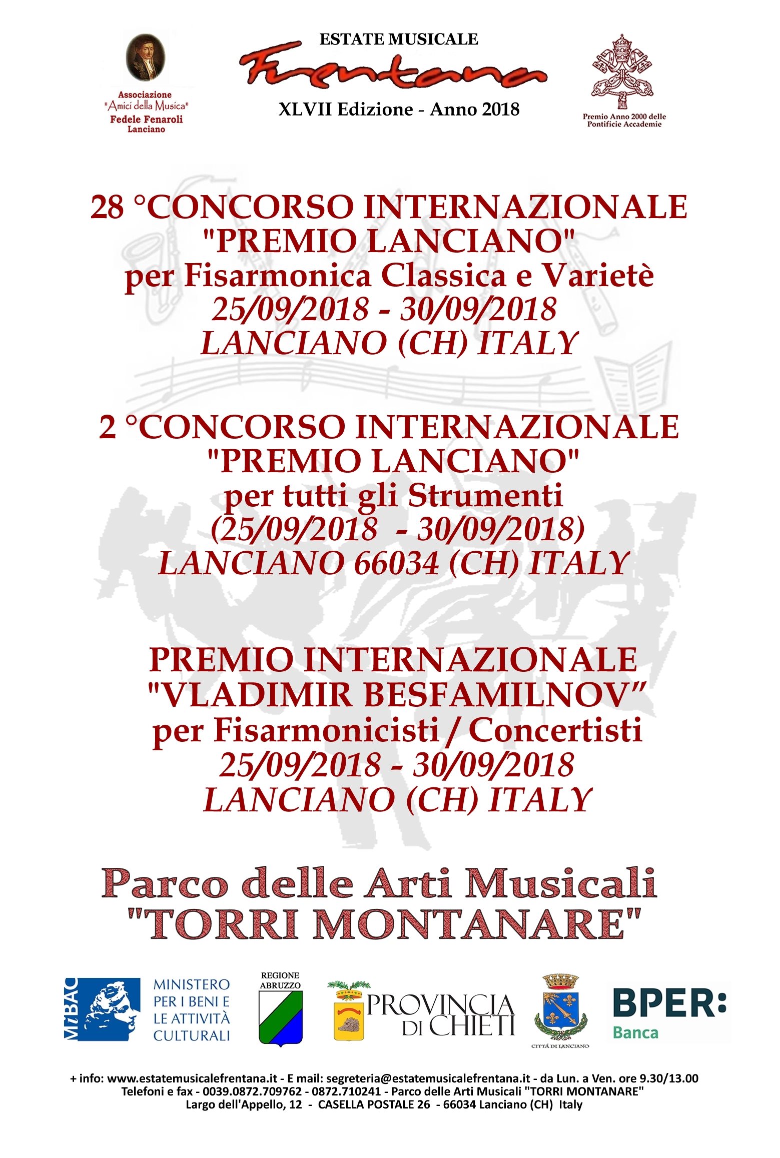 IL PREMIO INTERNAZIONALE  “VLADIMIR  BESFAMILNOV” -  PER FISARMONICISTI/CONCERTISTI (25/09/2018  - 30/09/2018) -  LANCIANO 66034 (CH) ITALY