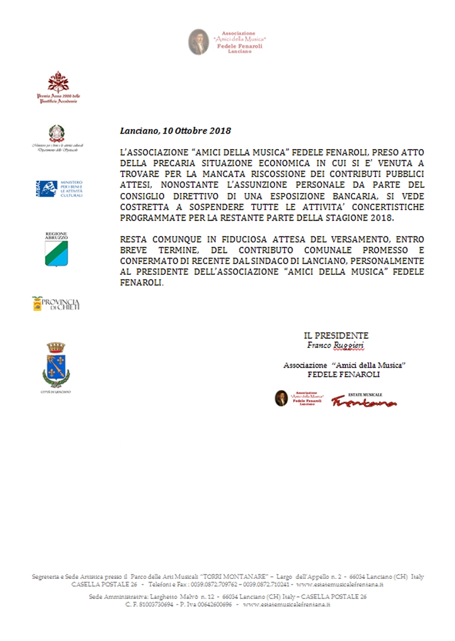 Delibera Consiglio Direttivo - 10 Ottobre 2018