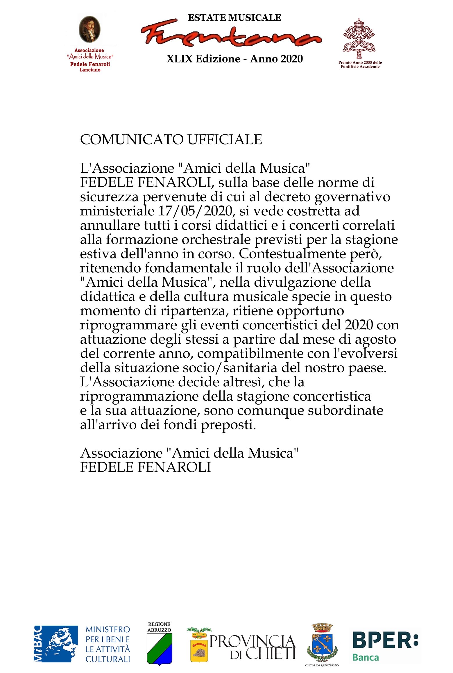 COMUNICATO UFFICIALE