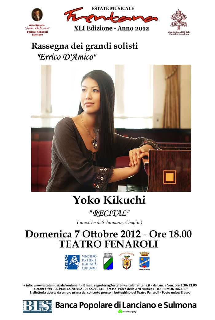 Rassegna dei Grandi Solisti  “E. D’Amico”. Recital pianistico di Yoko Kikuchi