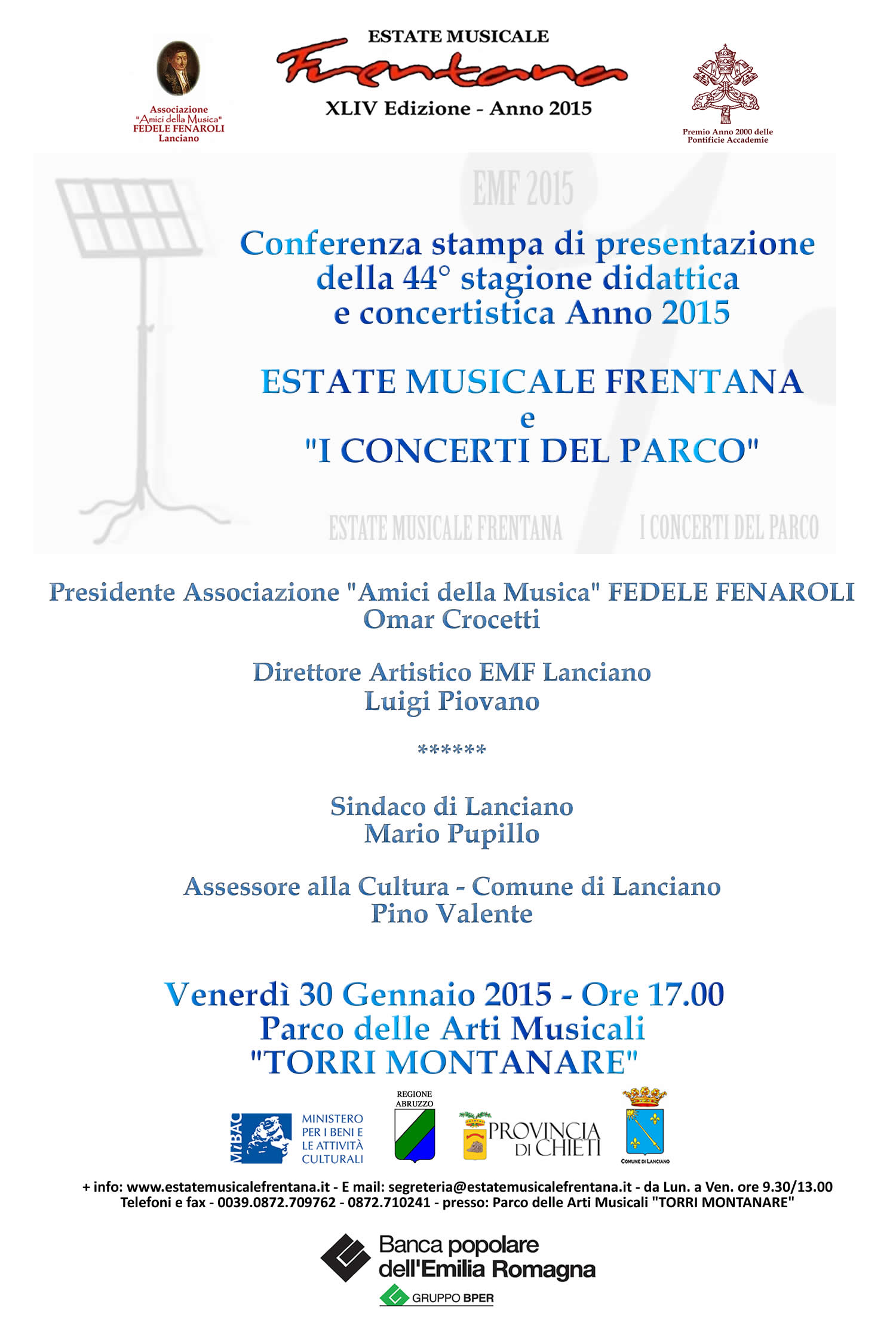 Presentazione della Stagione Didattica e Concertistica 2015 - EMF LANCIANO