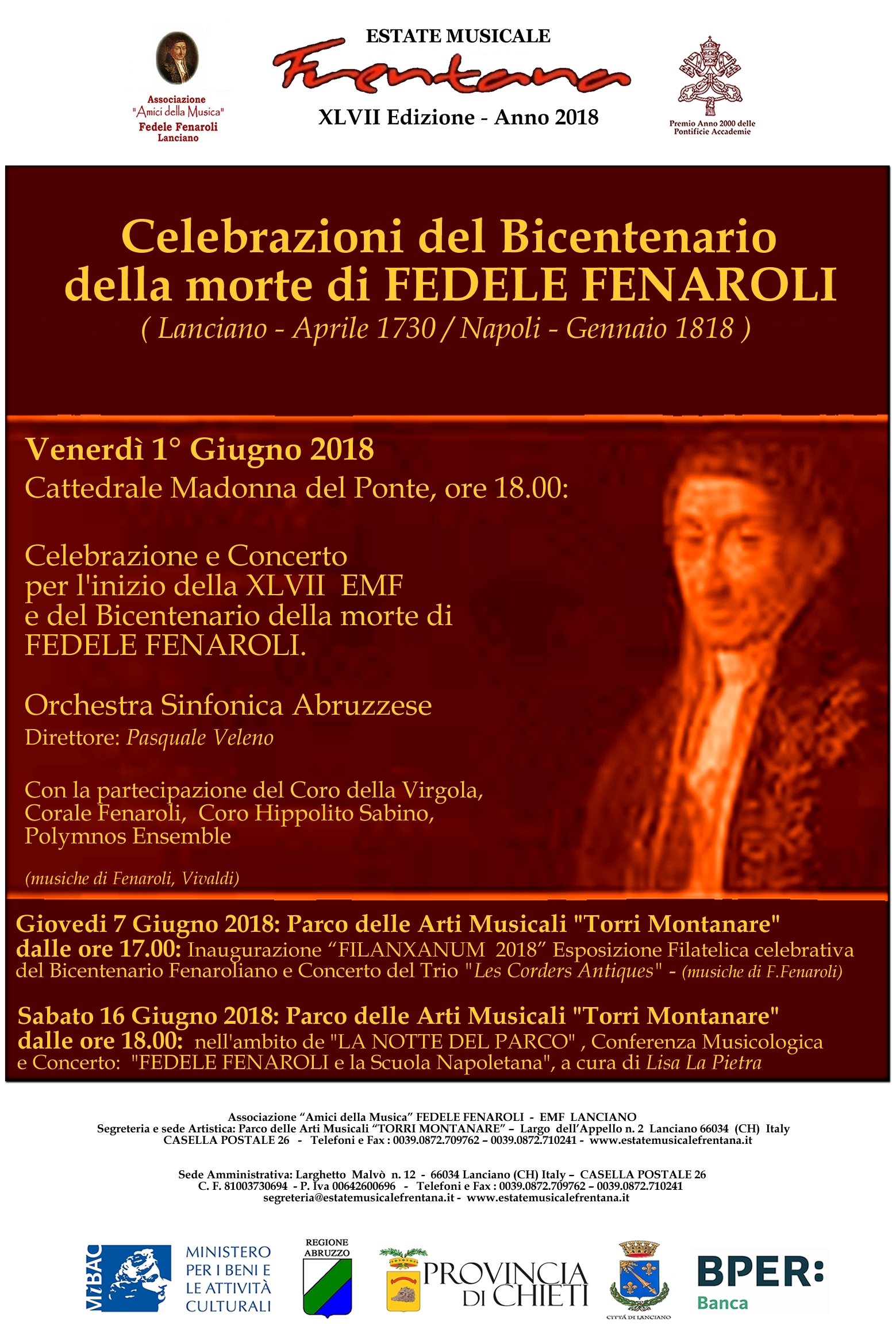 Concerto Inaugurale XLVII  Estate Musicale Frentana e del Bicentenario della morte di FEDELE FENAROLI.